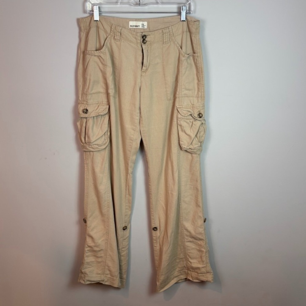 Old Navy Y2K Womens Beige Low Rise Cargo Pants size 8 Streetwear Linen Blend